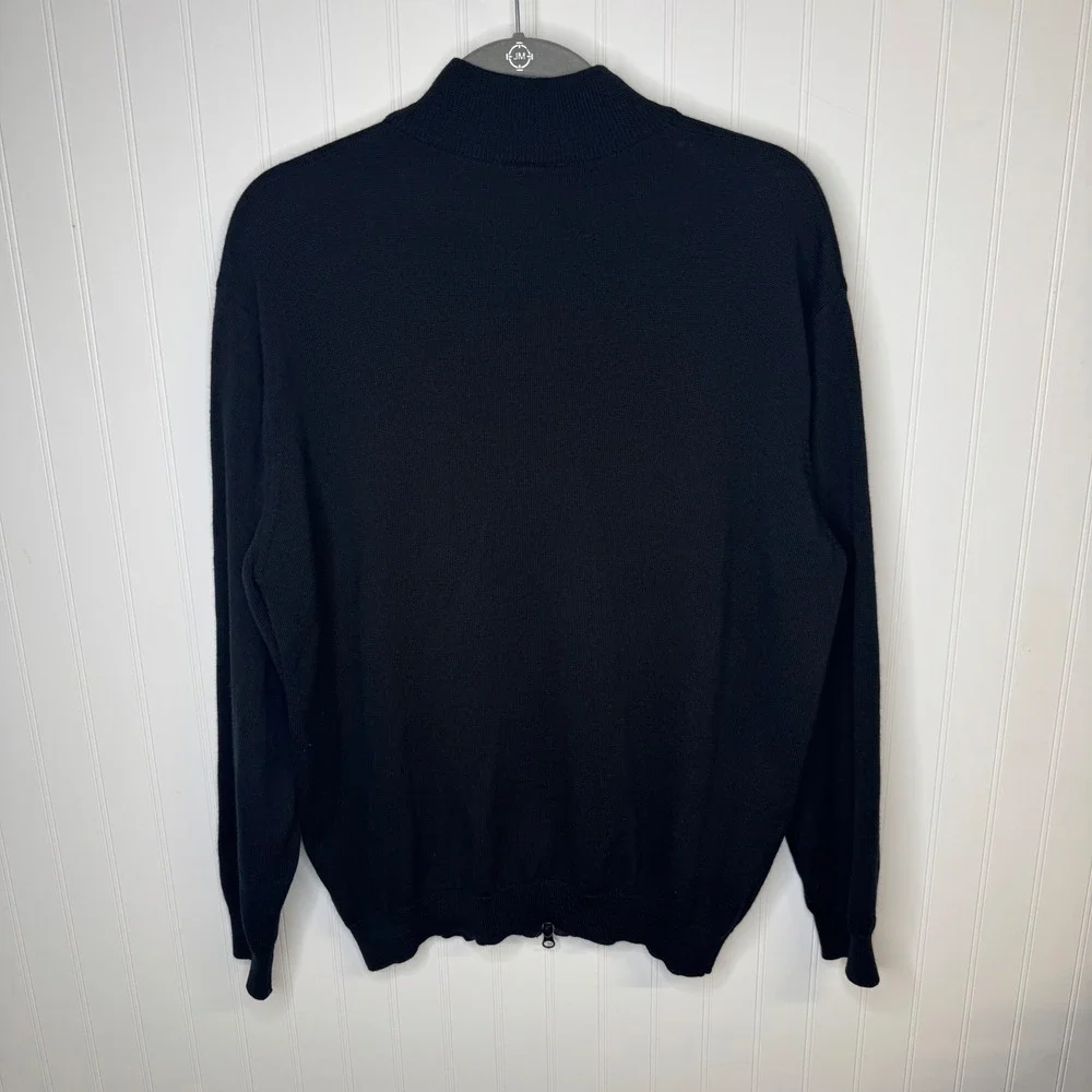 90's Lacoste Double Zip Sweater Black Wool Mock Neck Cardigan Men's Size 6 XL